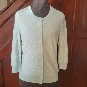 Talbots Petites Mint Green & White Polka Dot Cardigan Sweater SP NWOT